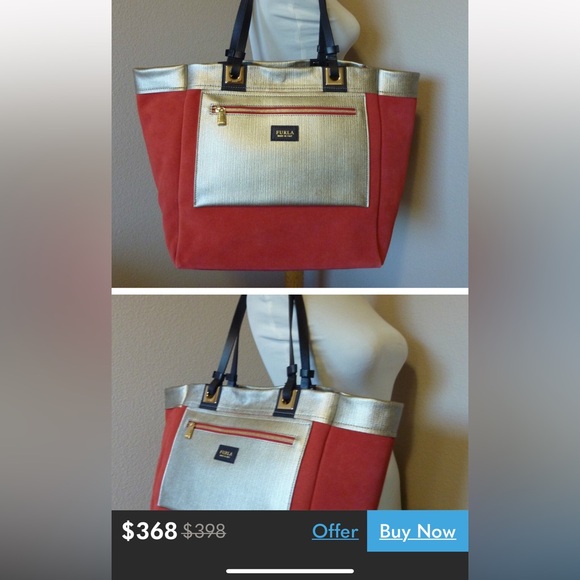 FURLA Suede Reversible Violet & Mocha Italian Leather Tote w/ Dustbag! - Picture 14 of 14